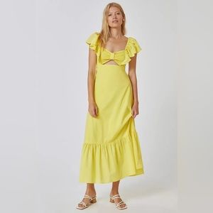 FARM X ANTHROPOLOGIE RUFFLE MIDI DRESS - farm rio Yellow size Medium NWOT